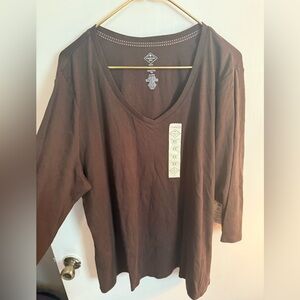St. John's Bay Chocolate Long Sleeve V-Neck Top
